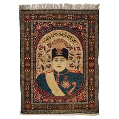 Handgeknüpfter Mohtasham-Teppich mit der Darstellung von Ahmad Shah Qajar 
