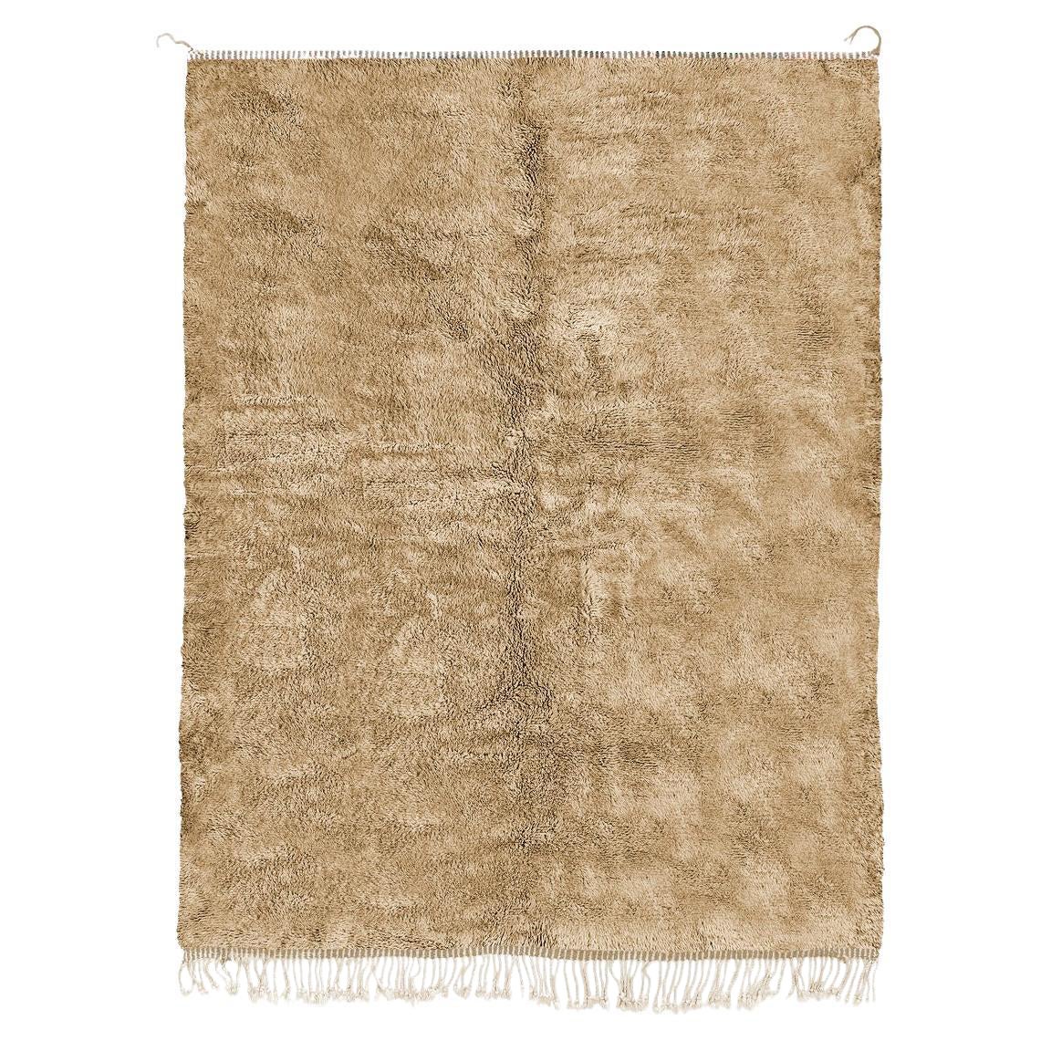 Hand-Knotted Moroccan Beni Mrirt Plush Rug, 10’x13’, Solid Oat, Custom-Made