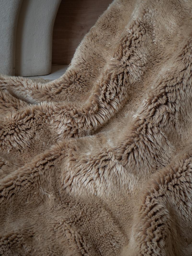 Hand-Crafted Hand-Knotted Moroccan Beni Mrirt Plush Rug, 12’x15’, Solid Oat, Custom-Made For Sale