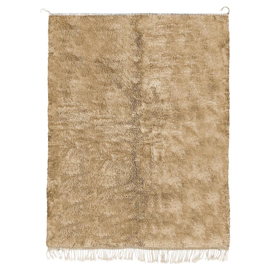 Hand-Knotted Moroccan Beni Mrirt rug 4’x6’, Solid Oat Plush Rug, Custom-Made