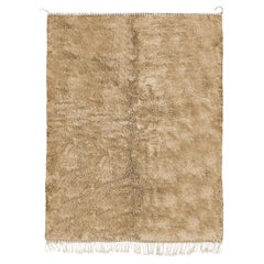 Hand-Knotted Moroccan Beni Mrirt rug 5’x7’, Solid Oat Plush Rug, Custom-Made