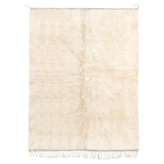 Hand-Knotted Moroccan Beni Mrirt rug 8’x14’, Solid White Plush Rug, Custom-Made