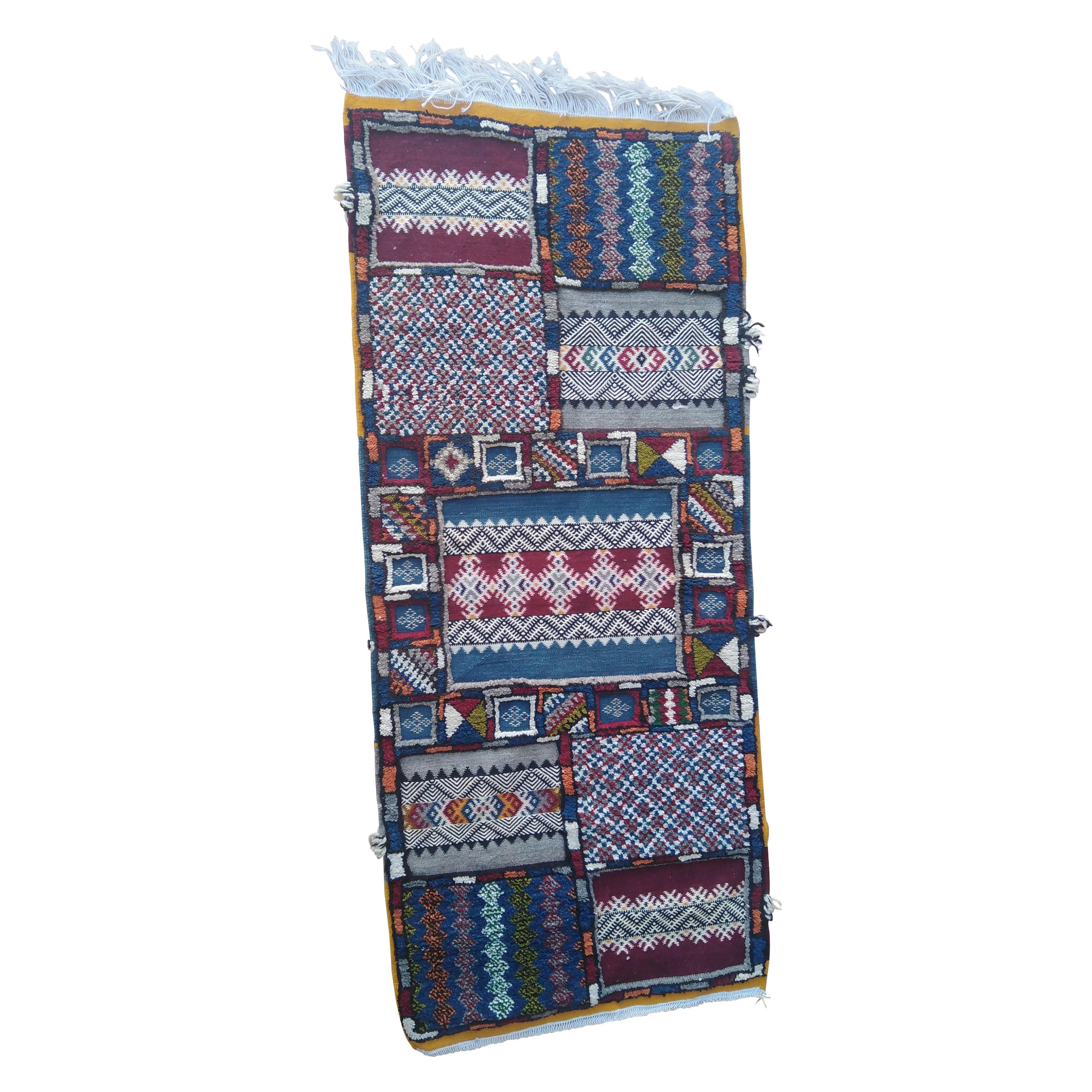 Hand Knotted Moroccan Berber Glaoui Flatweave Rug Multicolor Natural