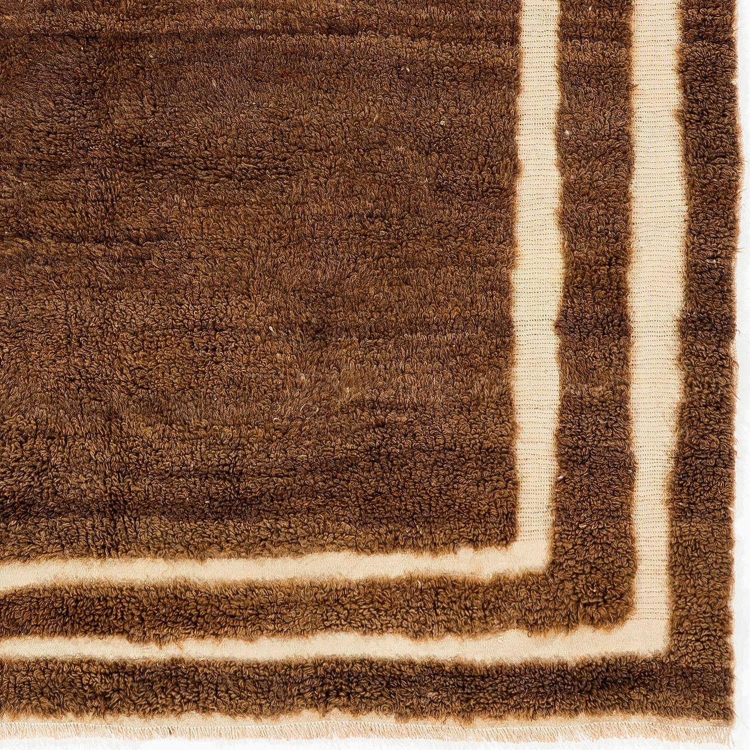 Turkish Hand-knotted Moroccan Berber Style Tulu Rug Made of Natural Beige and Brown Wool For Sale