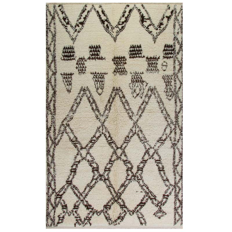 Ivory and Brown Color Handmade Berber Rug, 100% Wool Moroccan Rug For ...