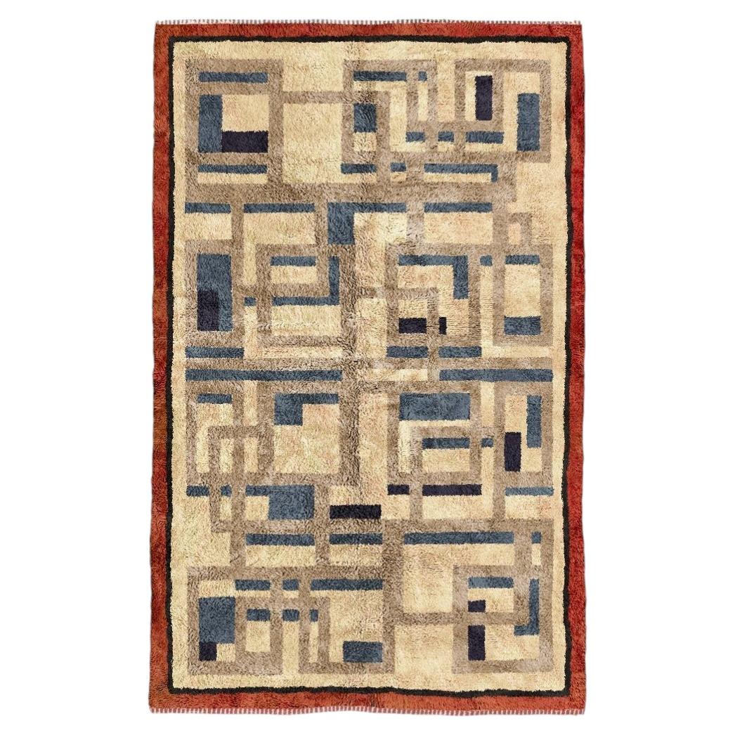 Hand-Knotted Moroccan Rug 12'x15' with Architectural Mid-Century Pattern For Sale