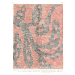 Hand-Knotted Moroccan rug 3’x5’, Pink and Grey Botanical Design, Custom-Made