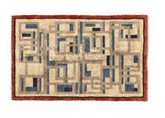 Hand-Knotted Moroccan Rug 3x5' with Architectural Mid-Century Pattern