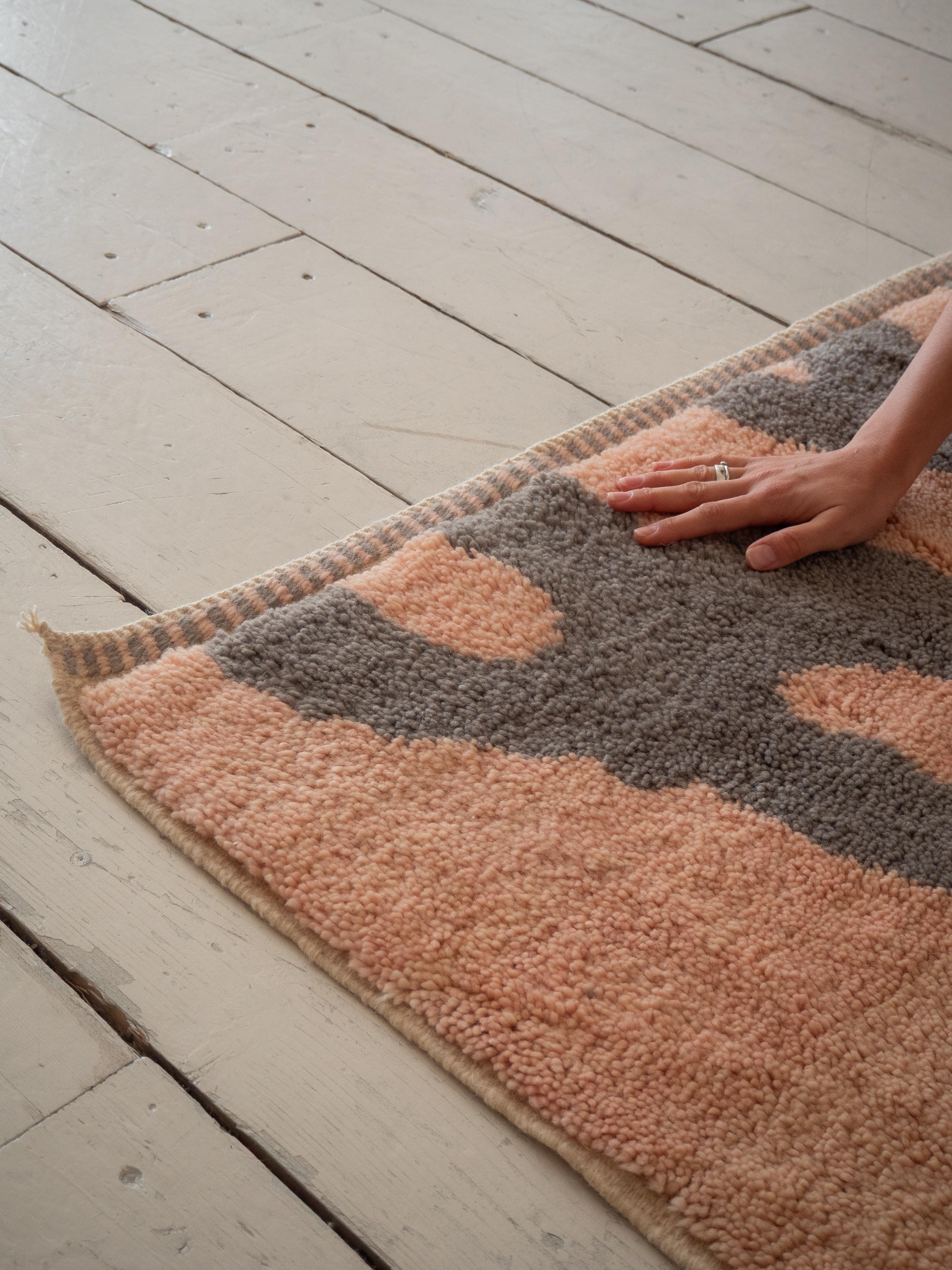 Hand-Crafted Hand-Knotted Moroccan rug 5’x7’, Pink and Grey Botanical Design, Custom-Made For Sale