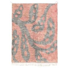 Hand-Knotted Moroccan rug 6’x9’, Pink and Grey Botanical Design, Custom-Made