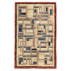 Hand-Knotted Moroccan Rug 6'x9' with Architectural Mid-Century Pattern