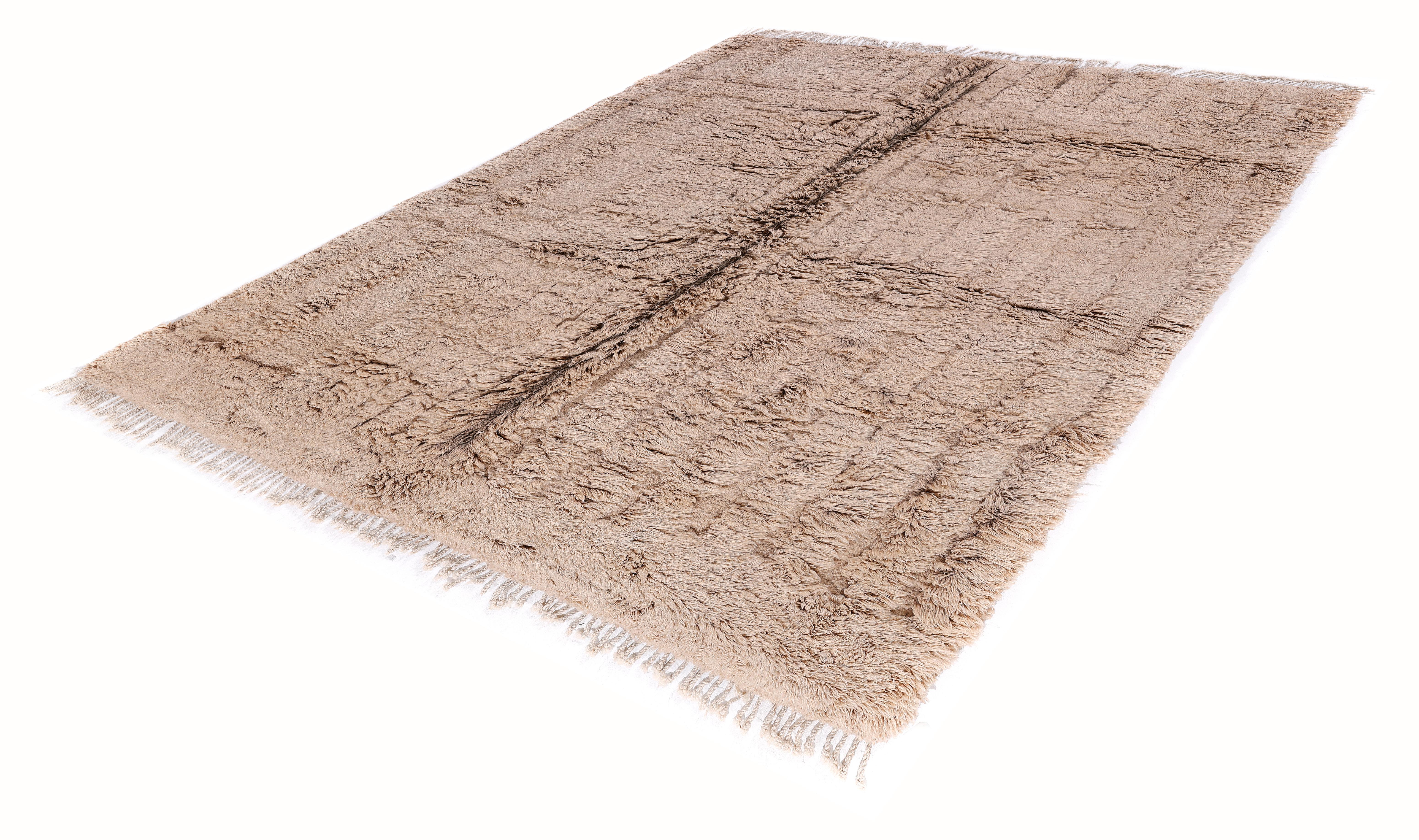 Marocchino Tappeto marocchino annodato a mano in lana color taupe - Design geometrico contemporaneo in vendita
