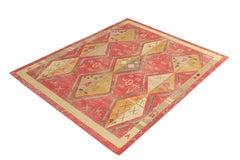 Rug & Kilim's Hand-Knotted Tribal-Style Rug, Red Gold Diamond Pattern