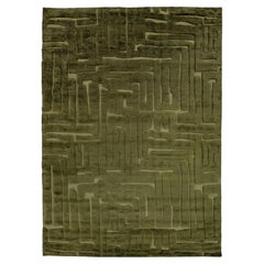Hand-Knotted Moroccan Style Wool Rug in Olive Green – Contemporary High-Low