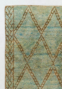 7x10 Ft Modern Moroccan Berber Wool Rug. Hand-knotted in Green, Blue & Brown