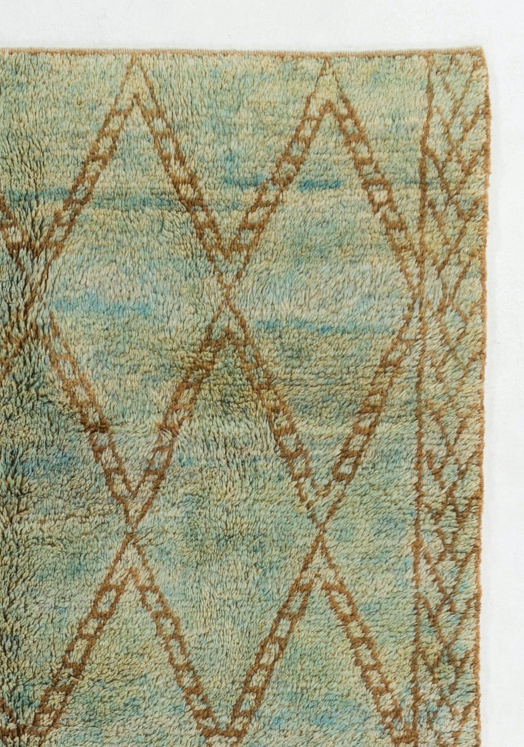 Scandinavian Modern 7x10 Ft Modern Moroccan Berber Wool Rug. Hand-knotted in Green, Blue & Brown For Sale