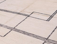 Hand-Knotted Moroccan Wool Rug with Modern Linear Minimalist Design