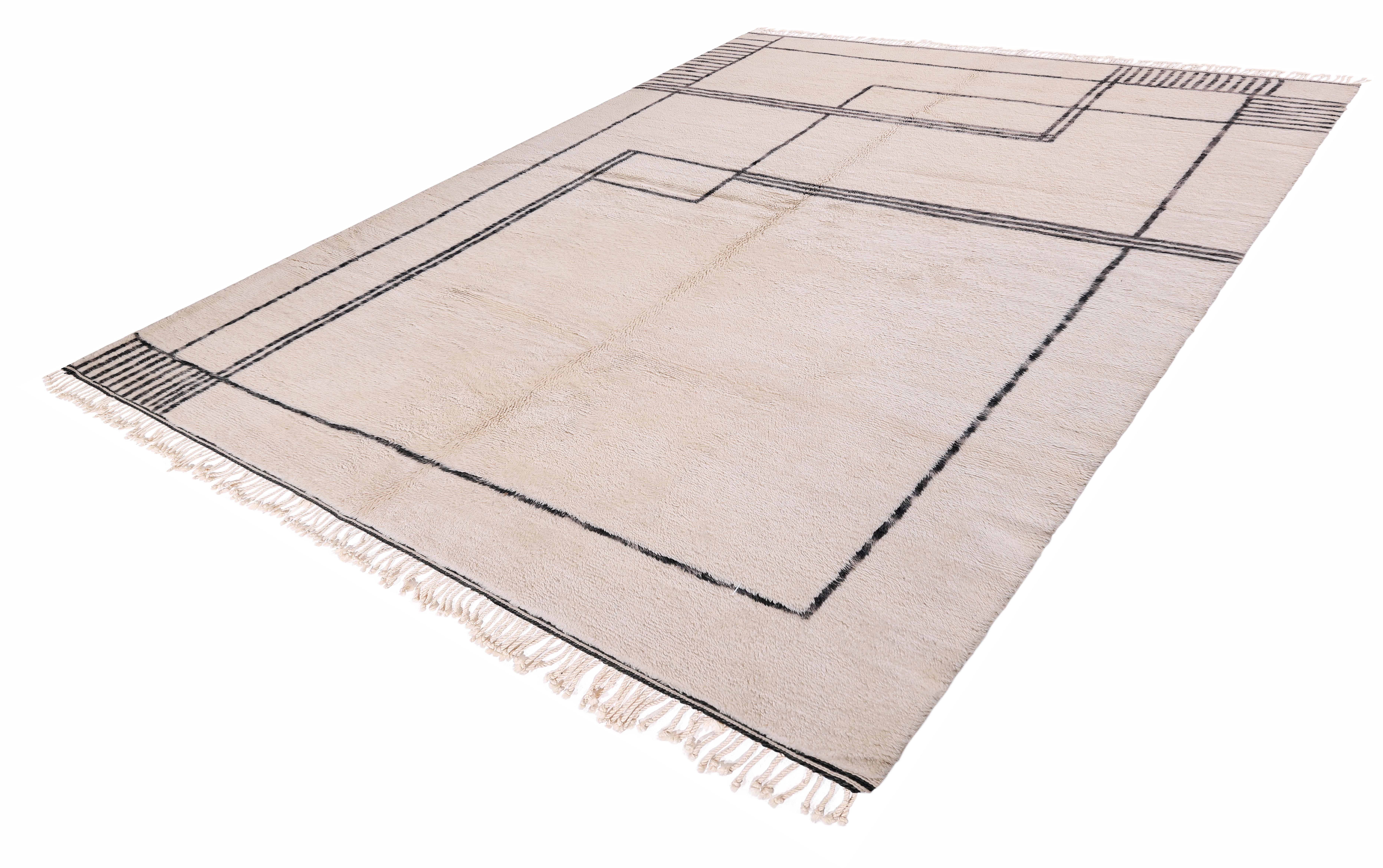 Annodato a mano Tappeto in lana marocchina annodato a mano con un moderno design lineare e minimalista in vendita