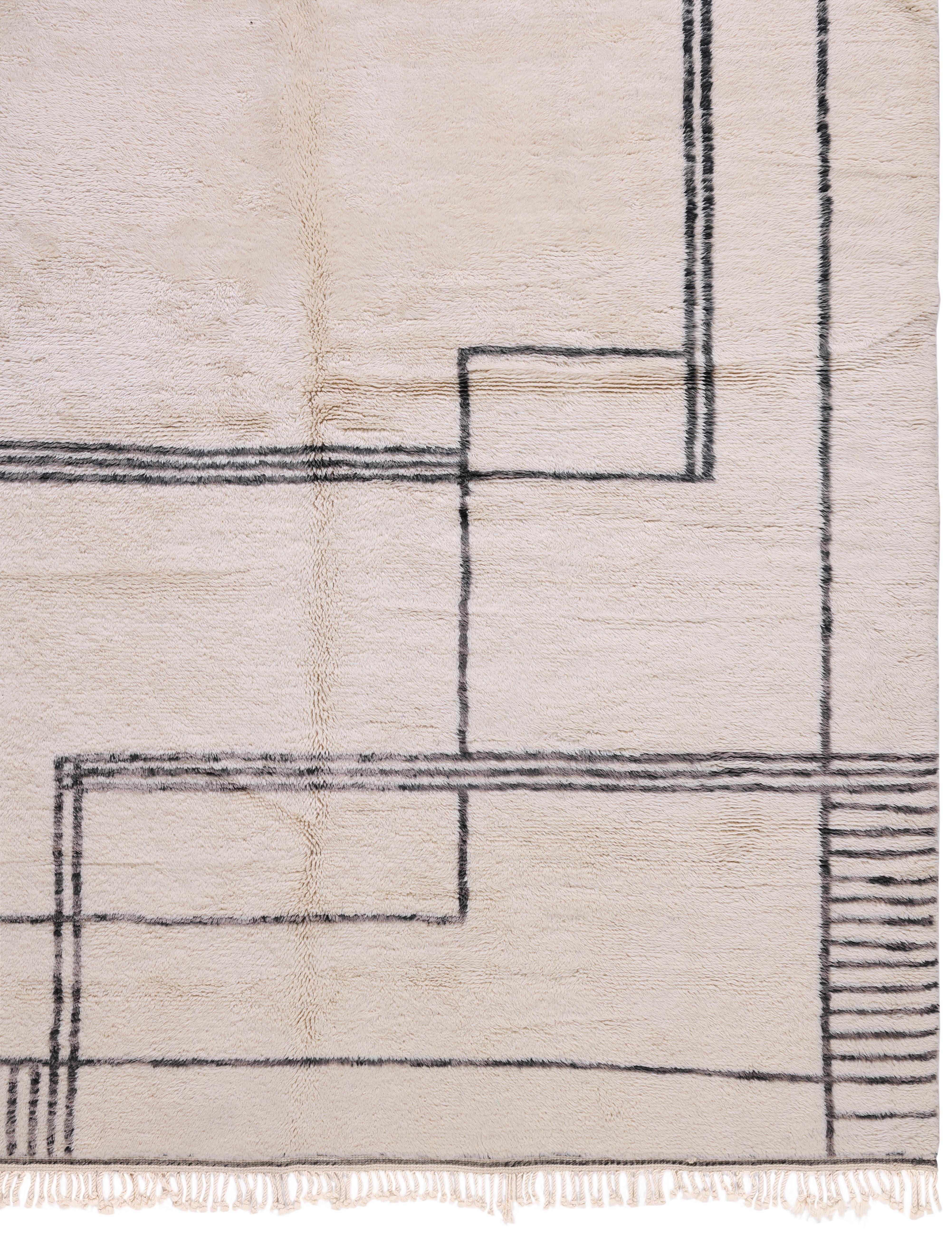 Tappeto in lana marocchina annodato a mano con un moderno design lineare e minimalista in vendita 1