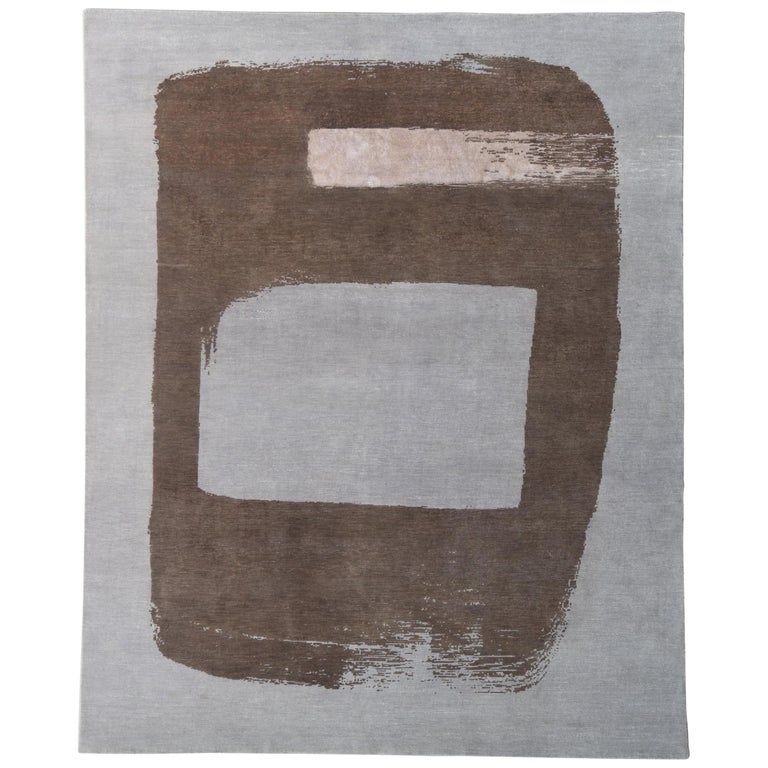 Grey Brown Nude Contemporary Modern Abstract Hand-Knotted Wool Rug For Sale