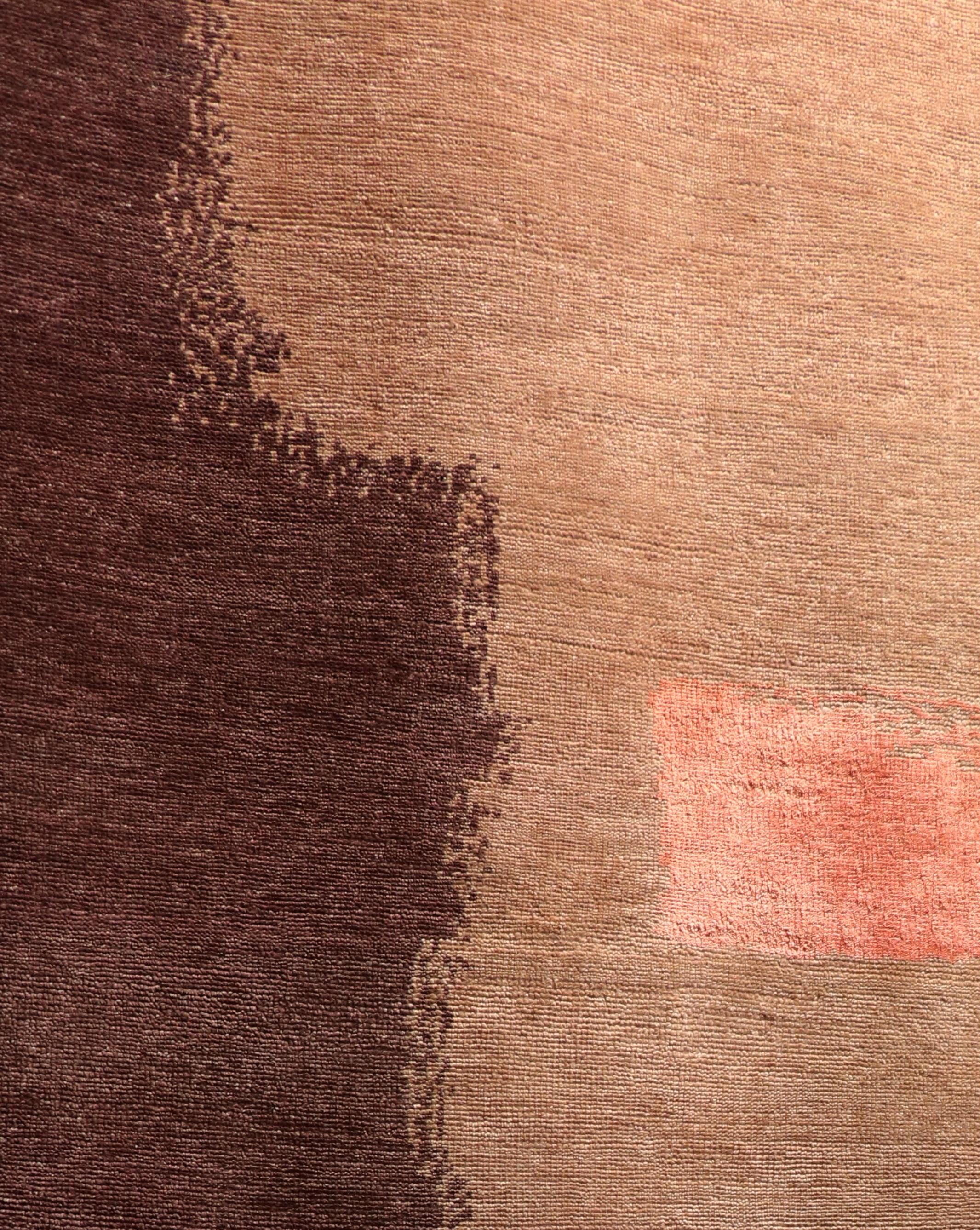 Contemporary Design Rug Burgundy Peach and Coral Hand-Knotted Wool in Stock 6