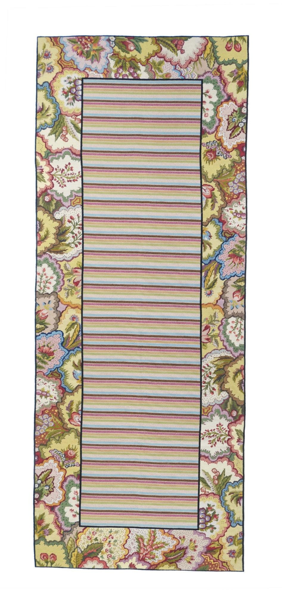 European Hand Knotted Needle Point Wool Rug 3' x 8' For Sale