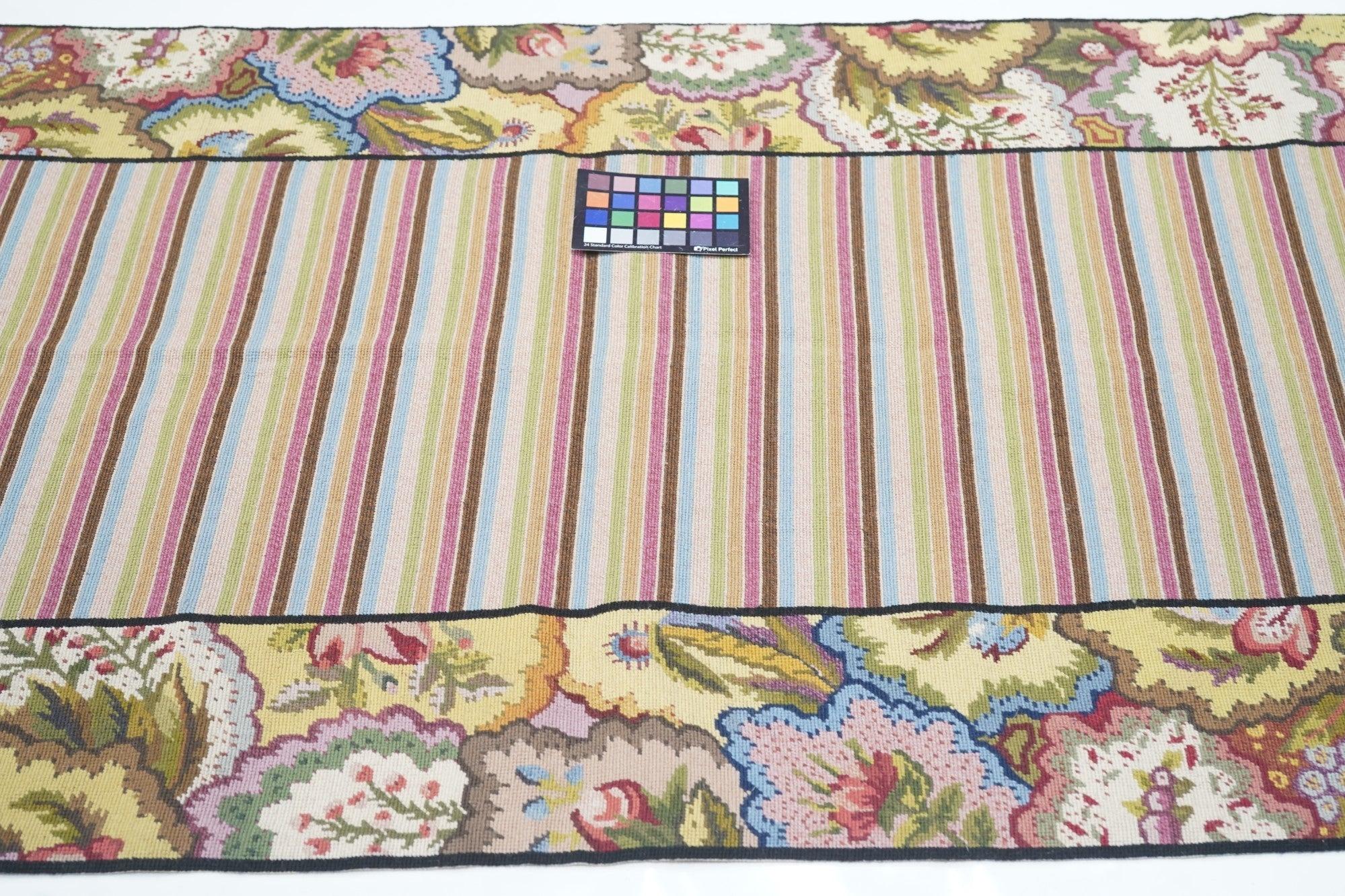 Hand Knotted Needle Point Wool Rug 3' x 8' For Sale 3