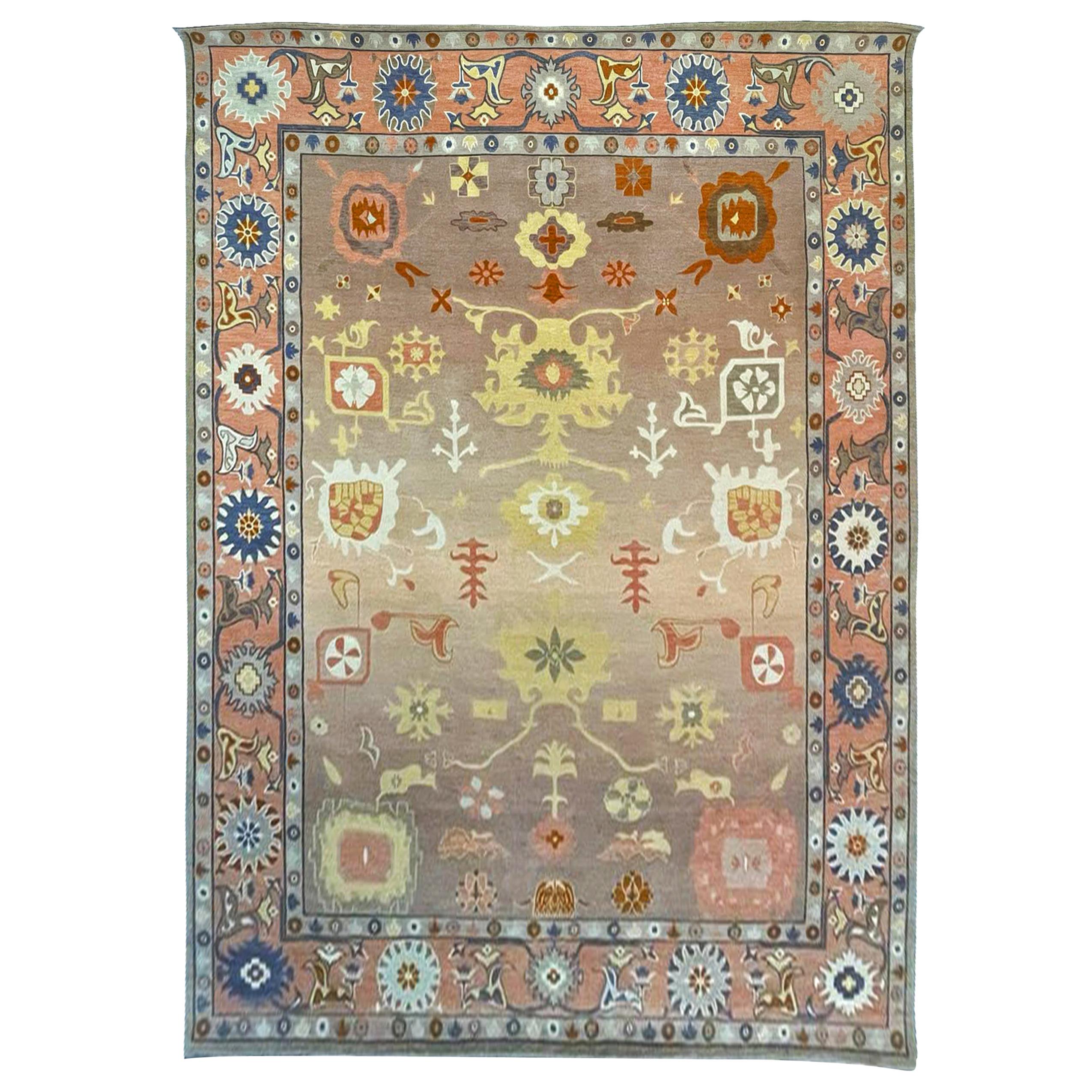 Hand Knotted Neutral Toned Modernized Oushak Rug by Gordian Rugs For Sale