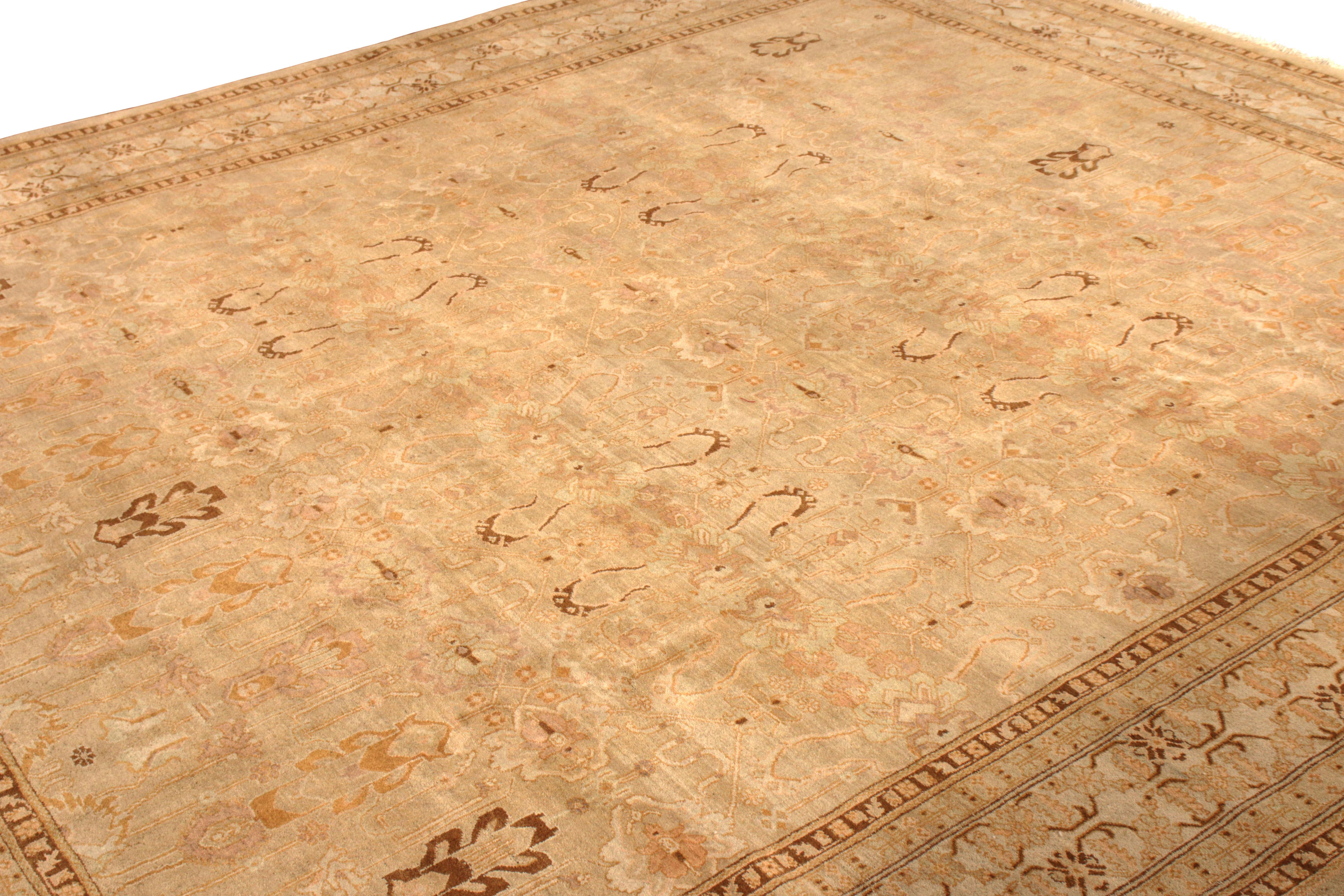 Chinese Hand Knotted New Agra Style Custom Rug in Beige and Brown All-Over Pattern