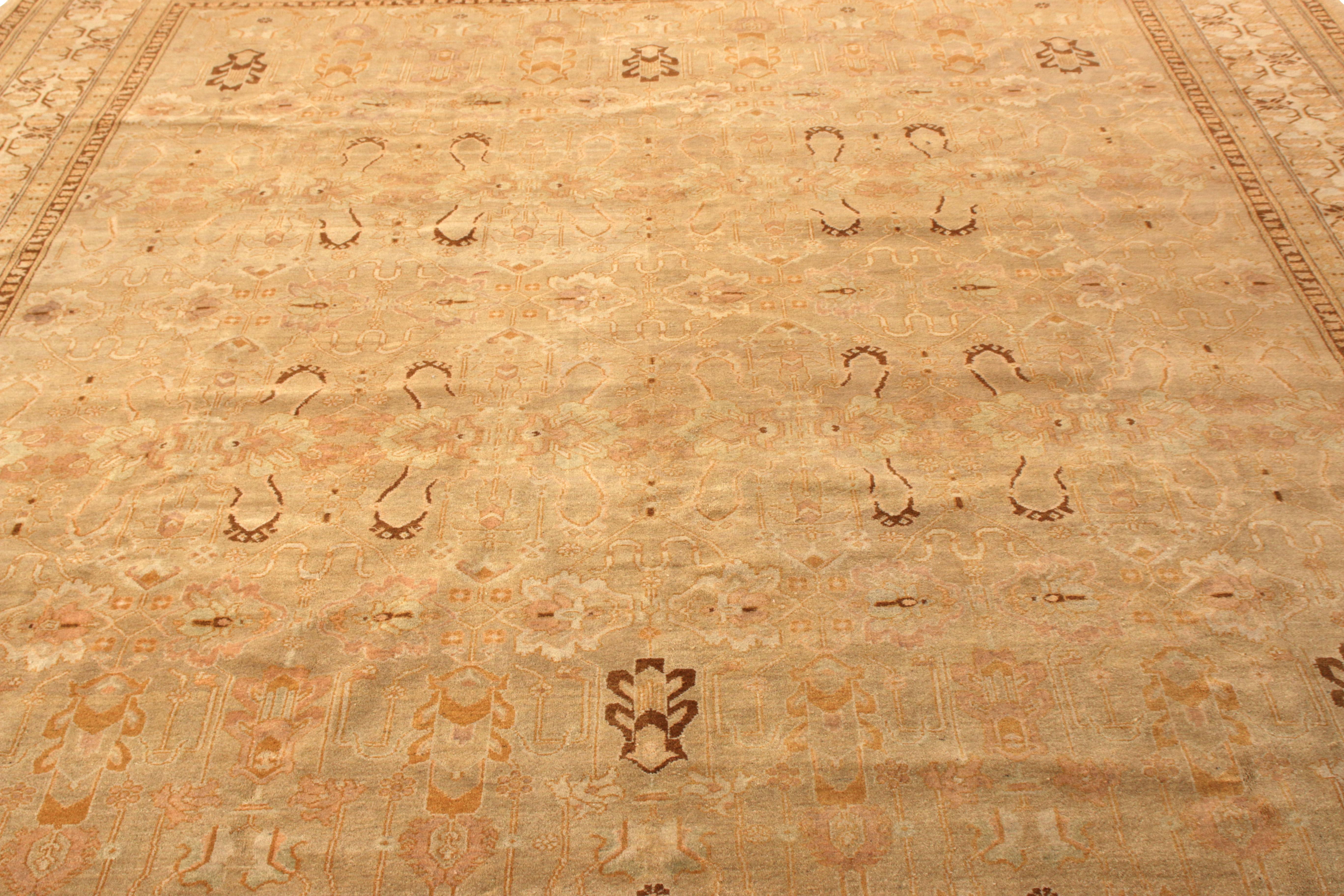 Hand-Knotted Hand Knotted New Agra Style Custom Rug in Beige and Brown All-Over Pattern