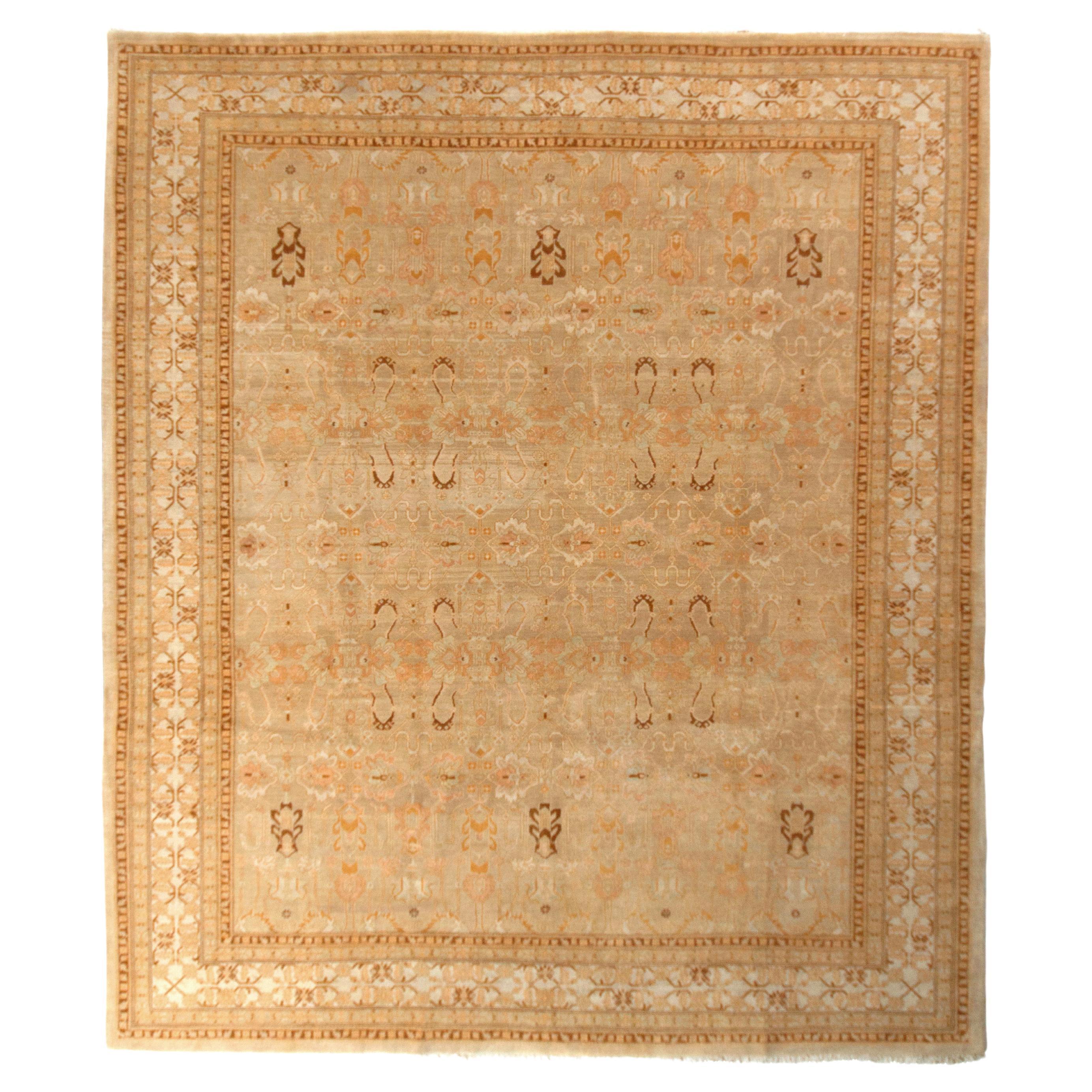 Hand Knotted New Agra Style Custom Rug in Beige and Brown All-Over Pattern