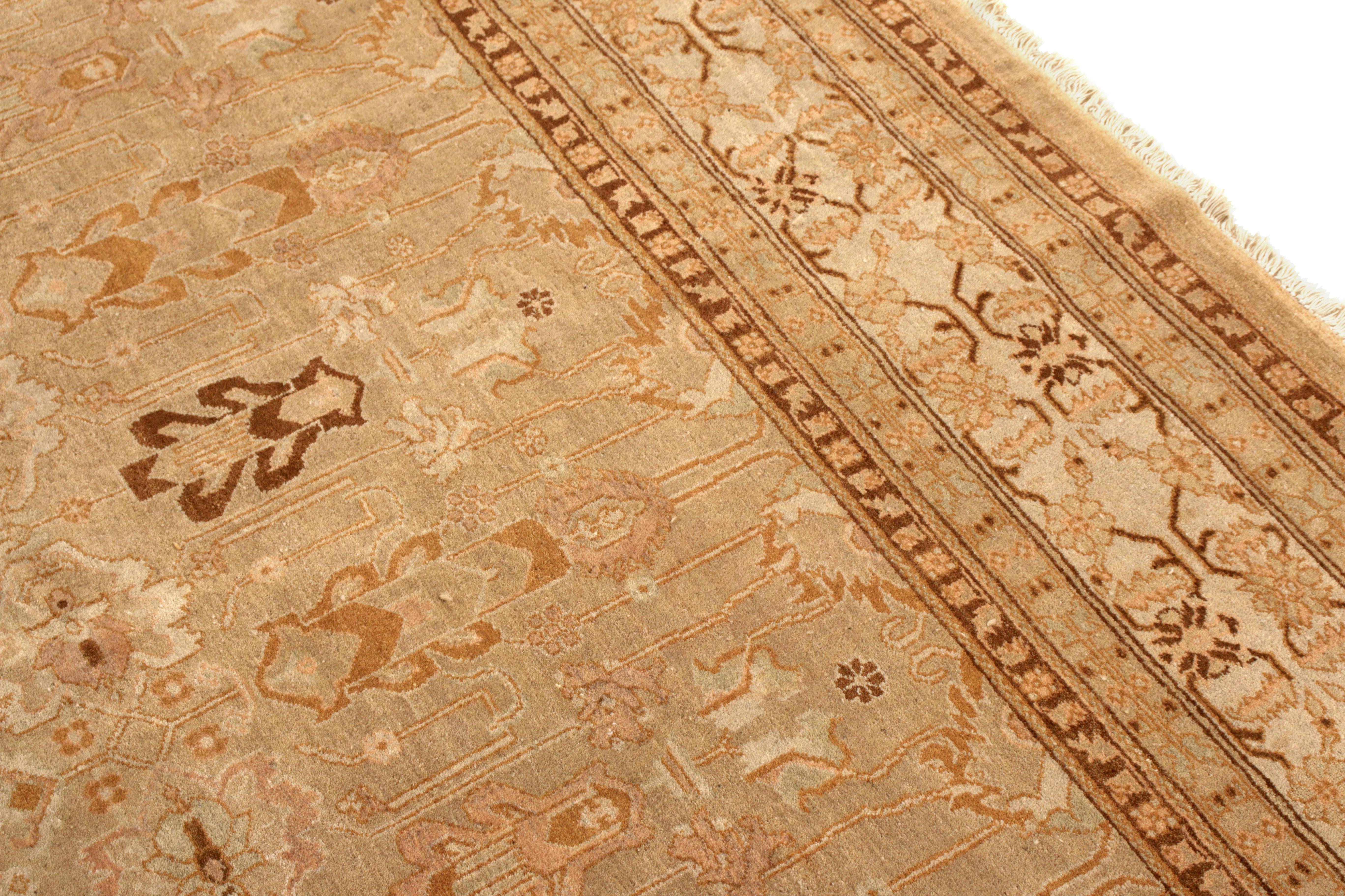 Hand Knotted New Agra Style Custom Rug in Beige Brown All-Over Pattern In Excellent Condition In Long Island City, NY