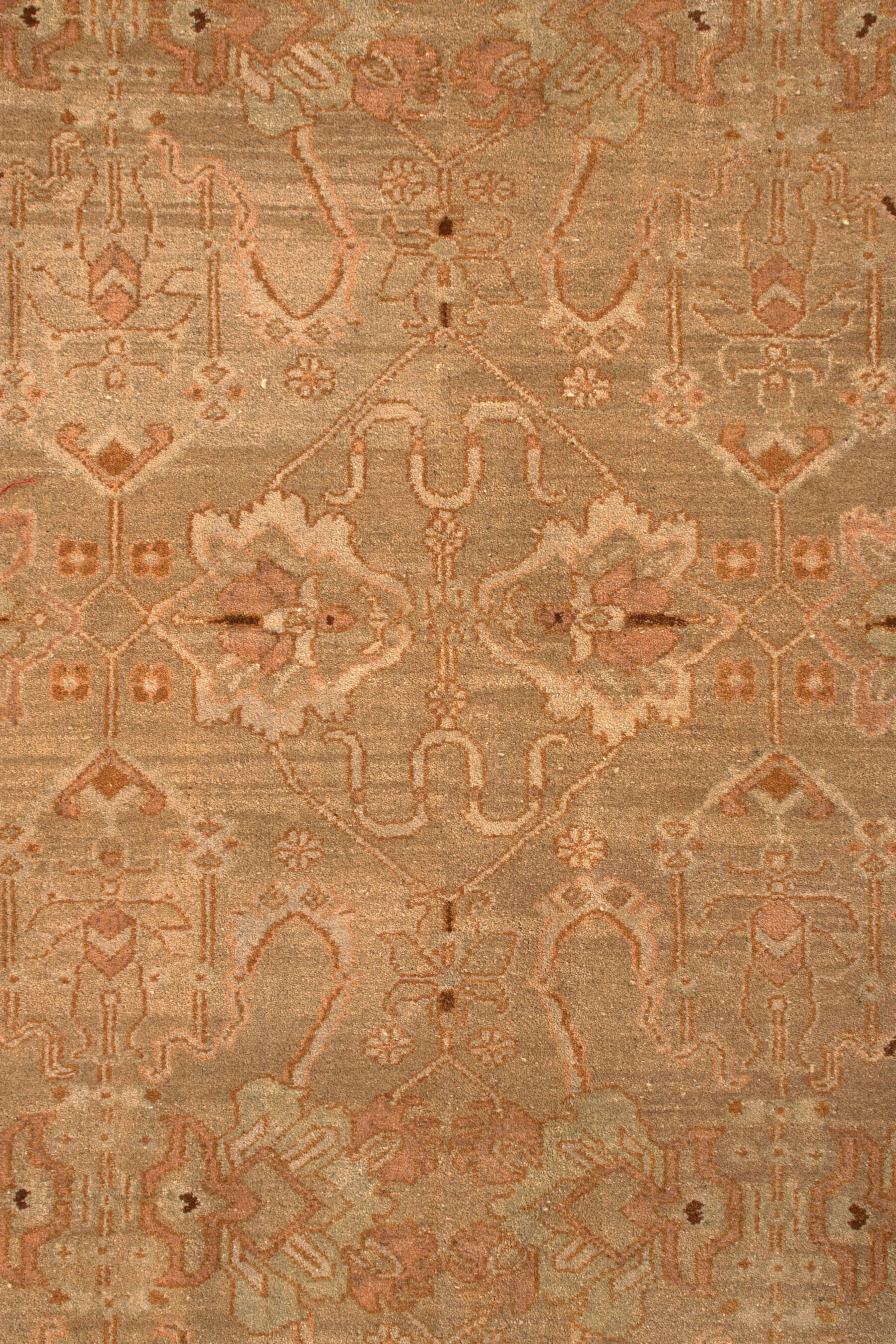 Late 20th Century Hand Knotted New Agra Style Custom Rug in Beige Brown All-Over Pattern
