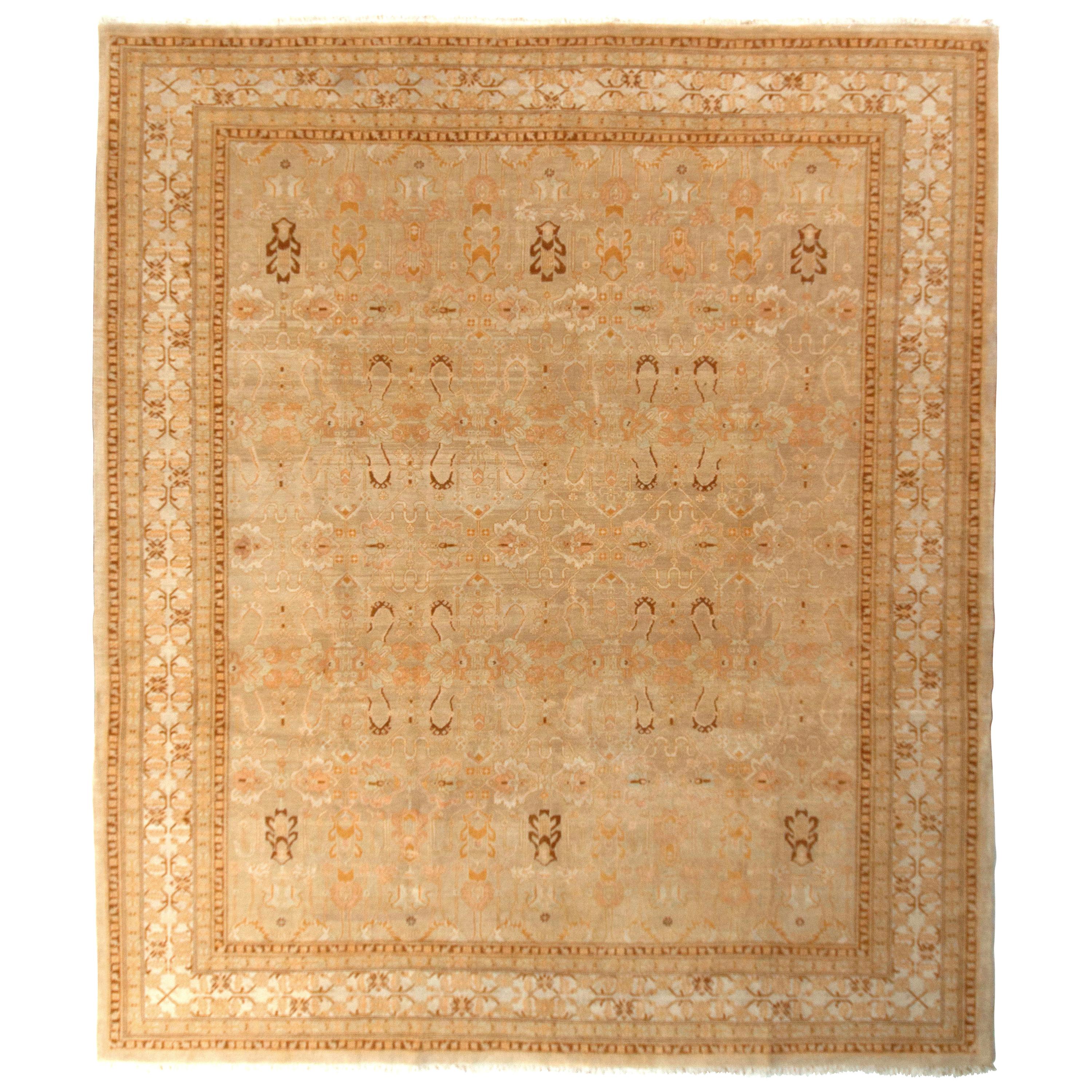 Hand Knotted New Agra Style Custom Rug in Beige Brown All-Over Pattern