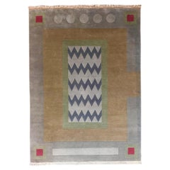  Tapis de jardin d'hiver - Tapis moderne en laine géométrique brun, gris, rose et vert neutre