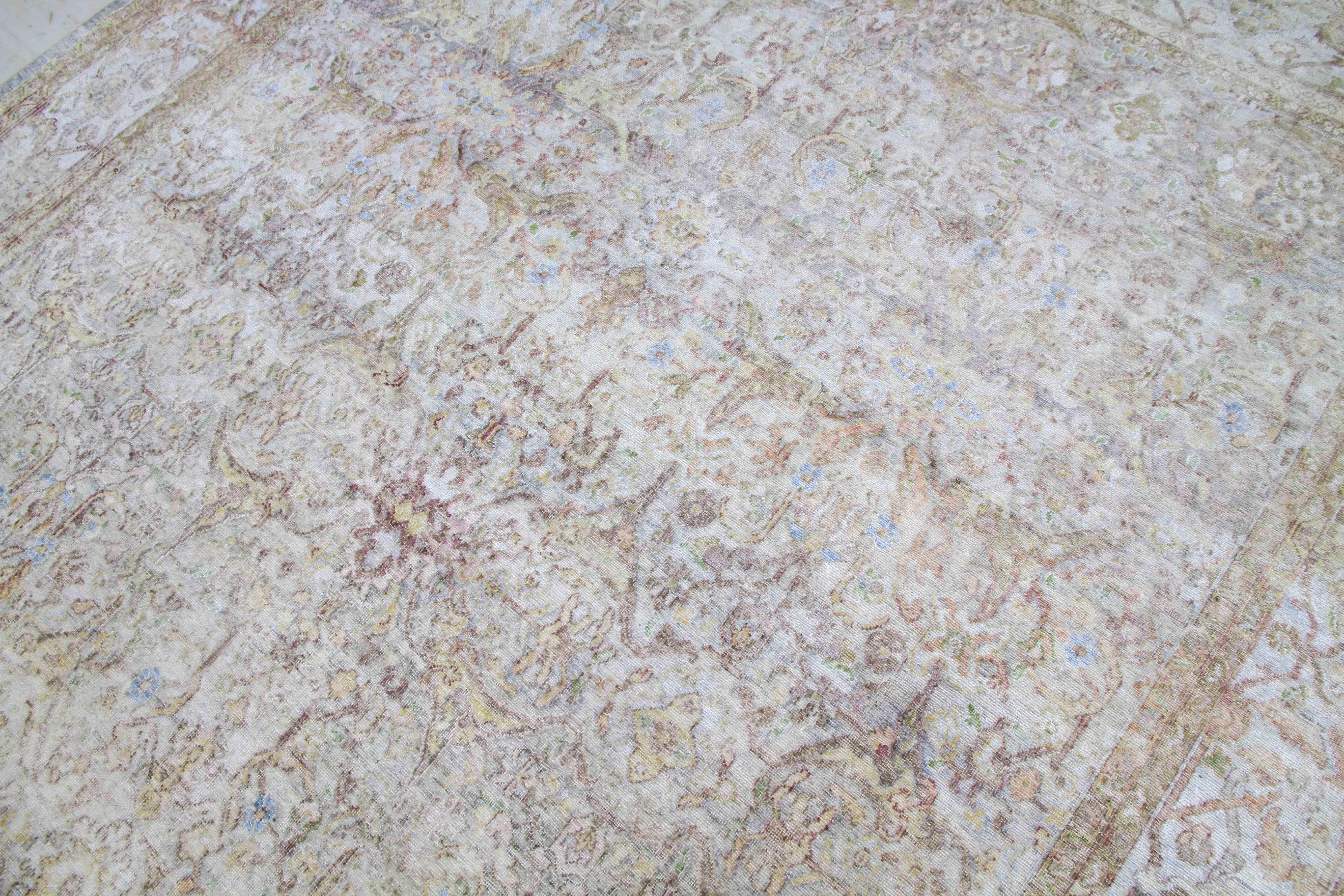 Hand Knotted One of a Kind Distressed Silk Rug 8'7''x11'6'' In New Condition For Sale In New York, US