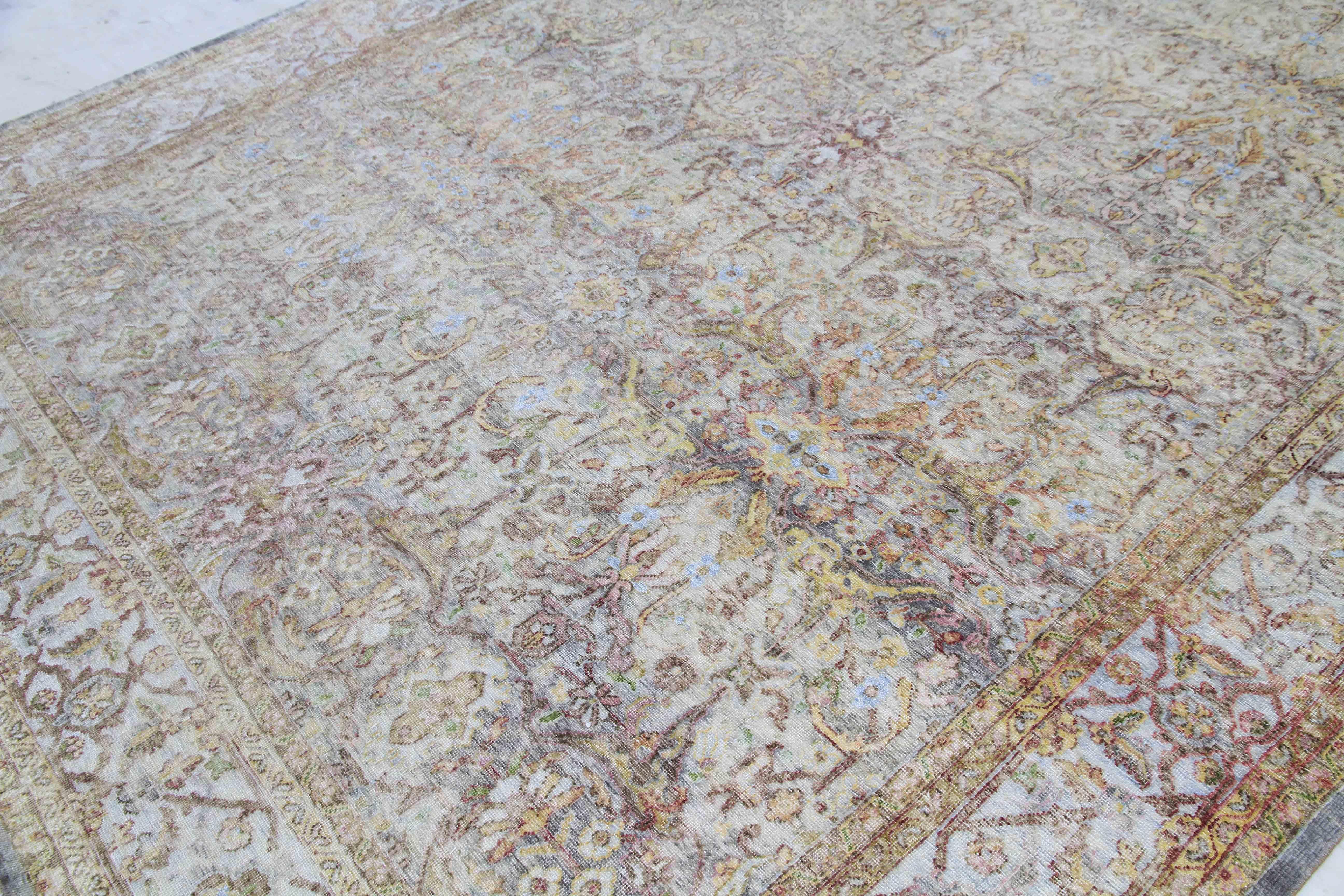 Hand Knotted One of a Kind Distressed Silk Rug 8'7''x11'6'' For Sale 1