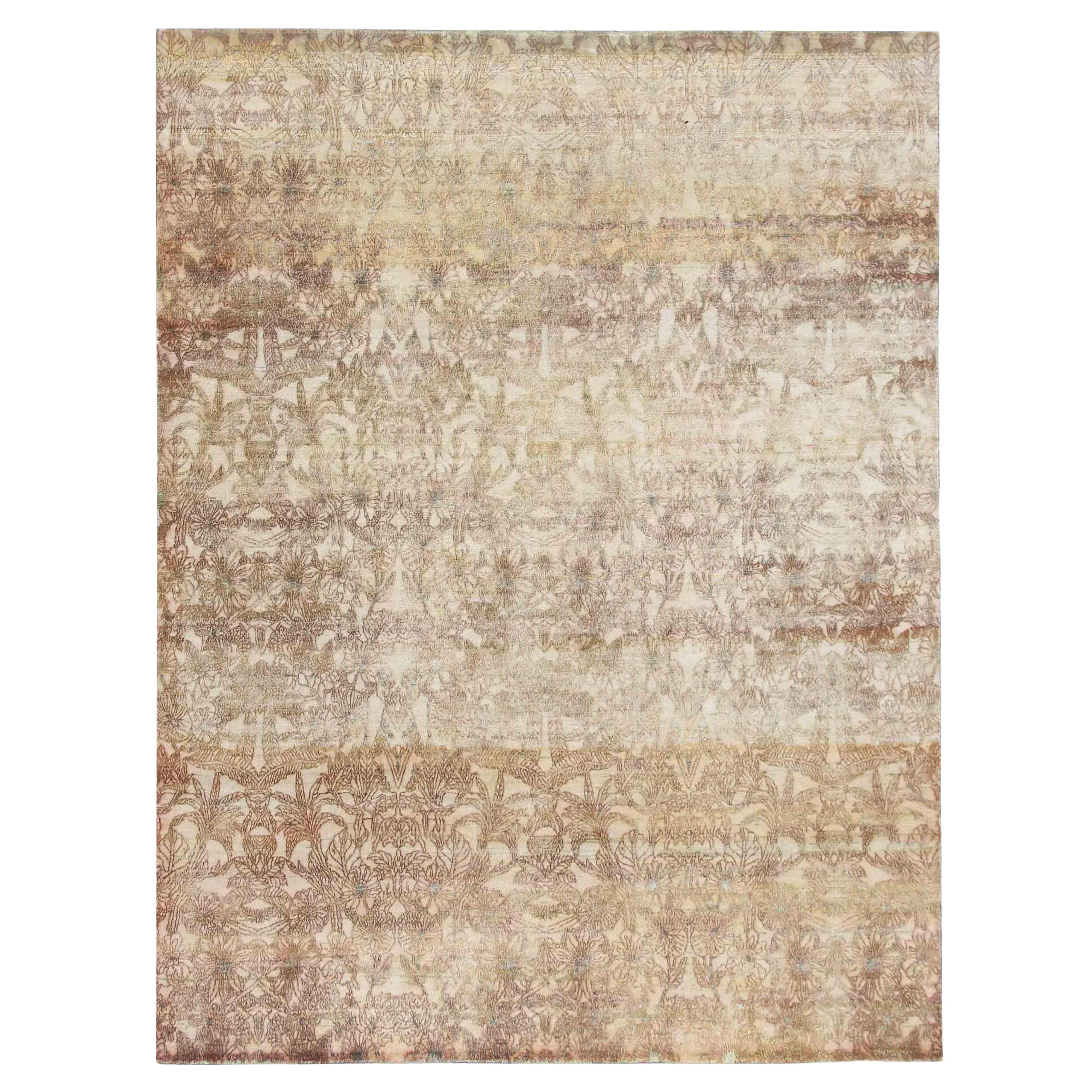 Hand Knotted One of a Kind Silk Area Rug 7'10'' x 10'3'' For Sale