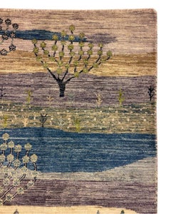 Hand-Knotted Organic Modern Tribal Persian Rug, Purple, Blue, Cream Wool, 3x5