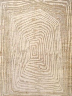 Hand-Knotted Organic Modern Wool Rug, Neutral Tan & Cream Geometric Design 9x12