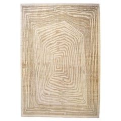 Hand-Knotted Organic Modern Wool Rug, Neutral Tan & Cream Geometric Design 9x12