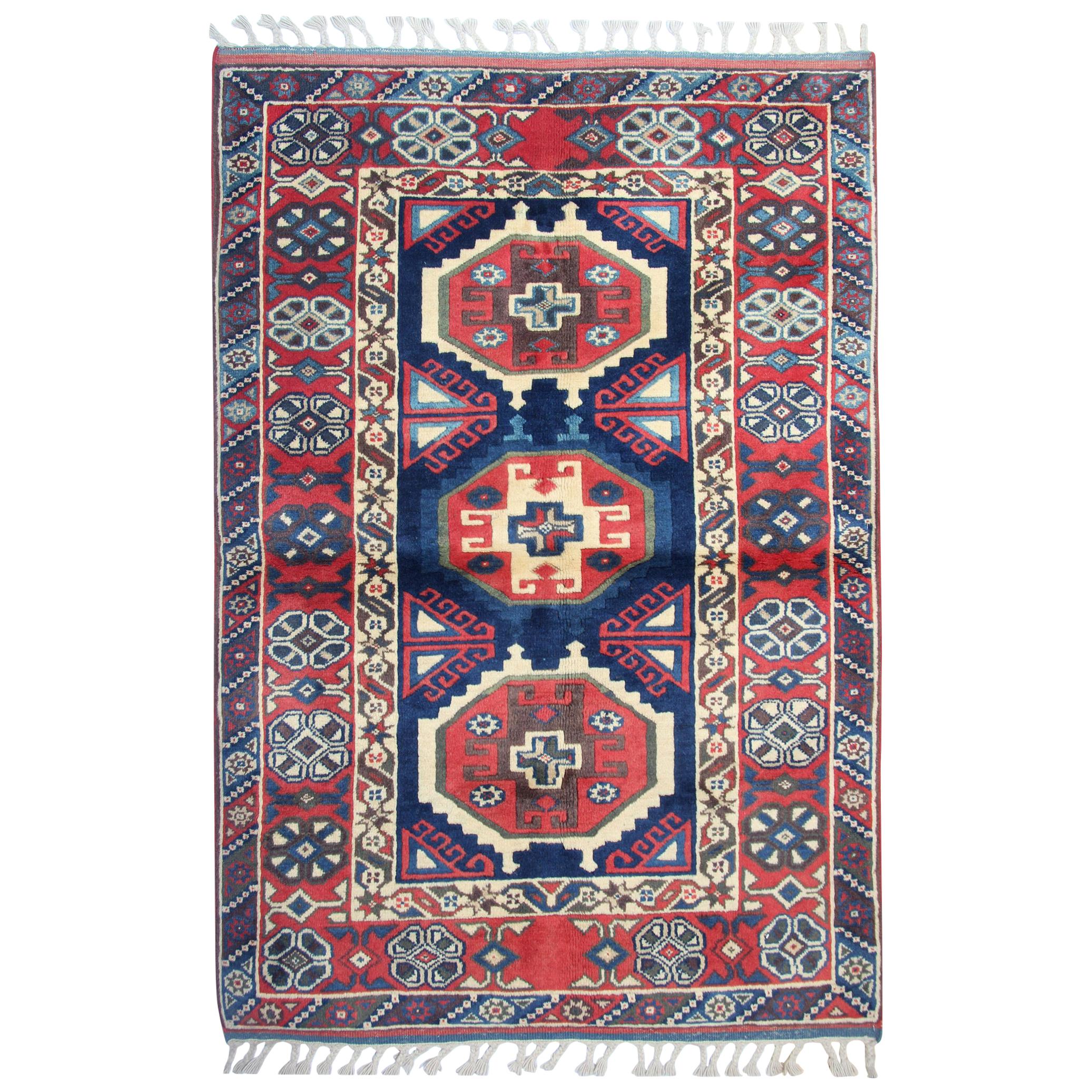 Hand Knotted Oriental Carpet Traditional Geometric Turkish Rug For Sale
