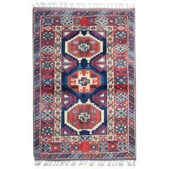 Vintage Hand Knotted Oriental Carpet Traditional Geometric Turkish Rug