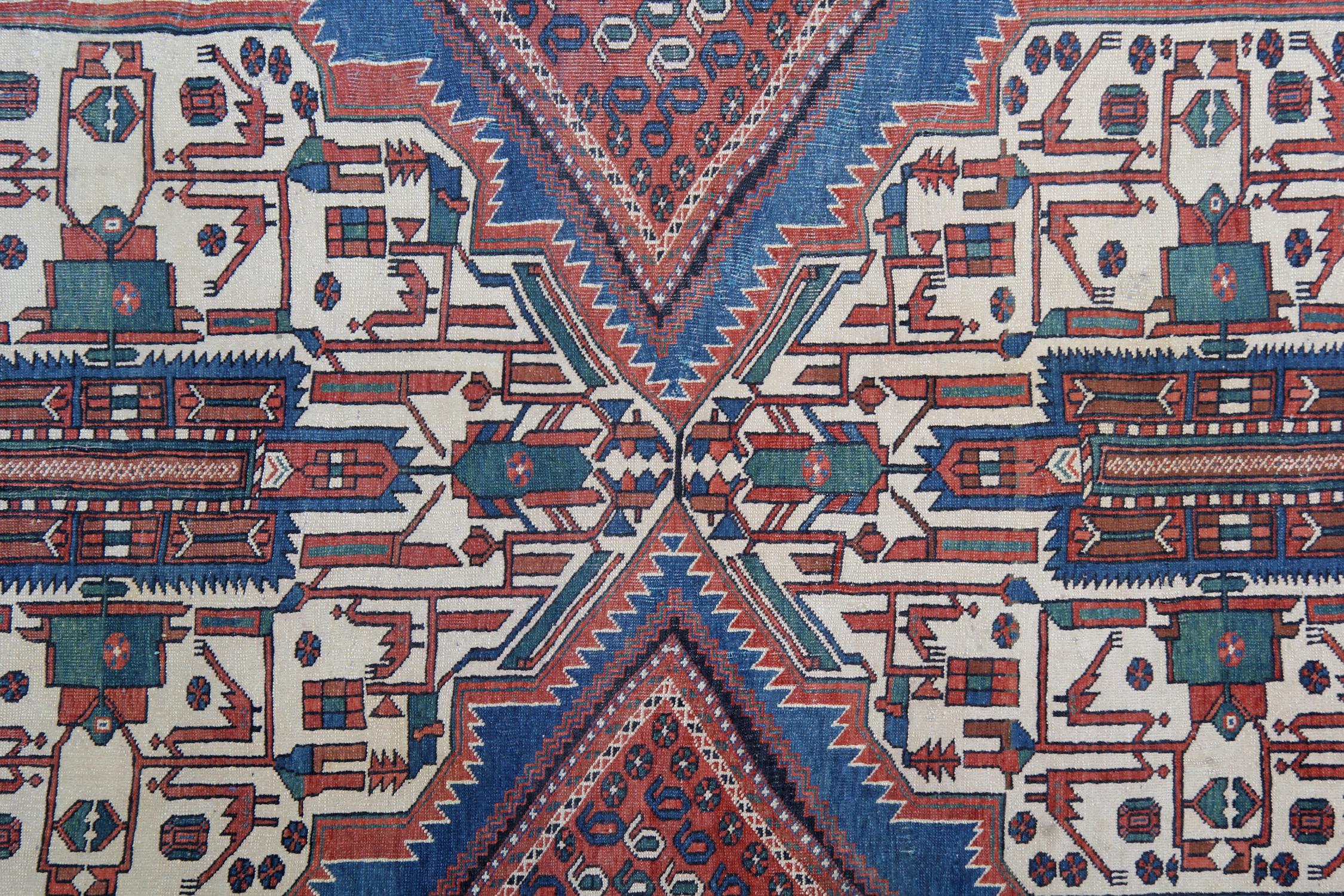 Kazak Hand-knotted Antique Rugs Wool Area Traditional Geometric Carpet 134x250cm For Sale