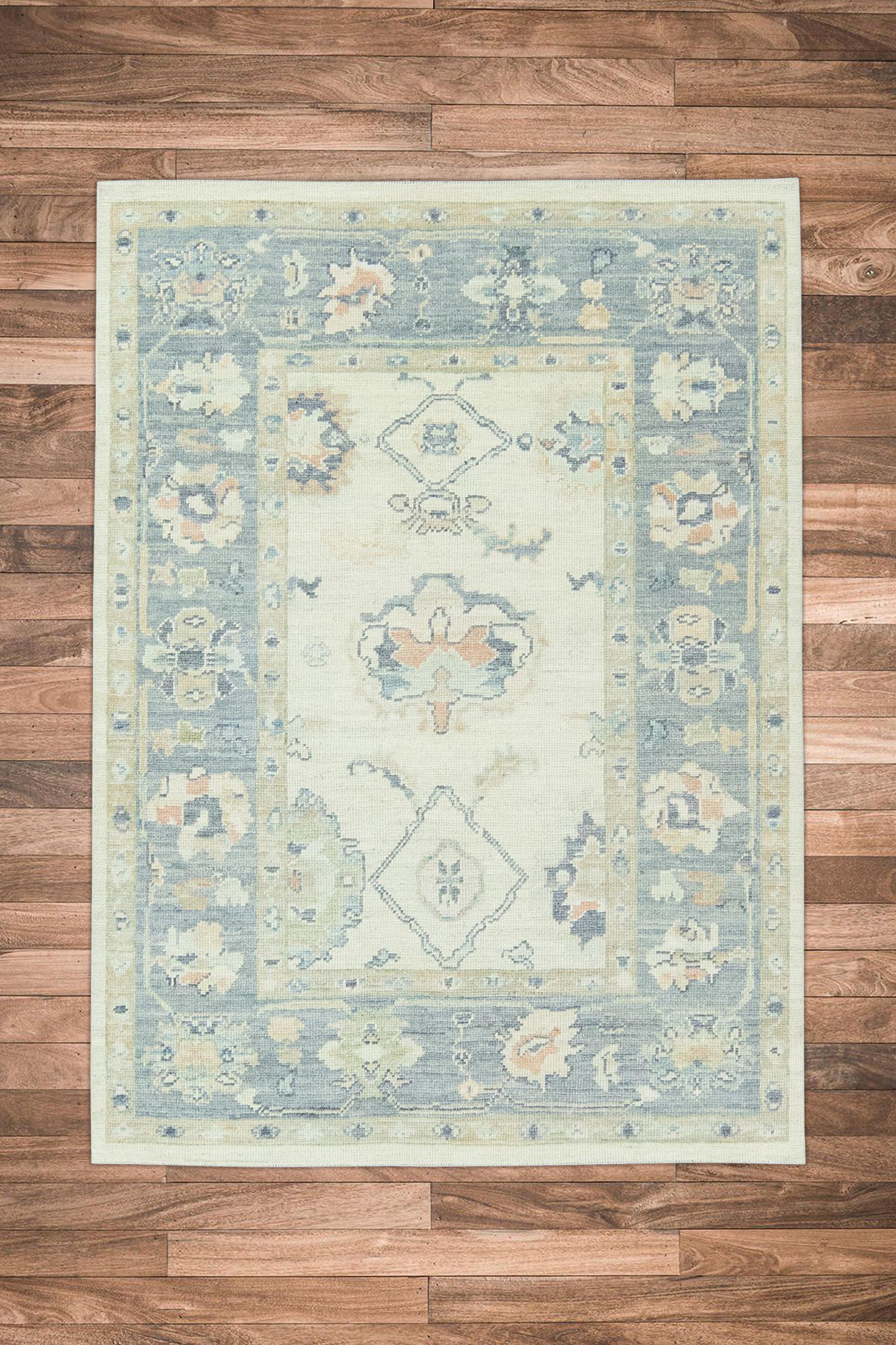 Vegetable Dyed Hand Knotted Oriental Wool Turkish Oushak Rug  5'1
