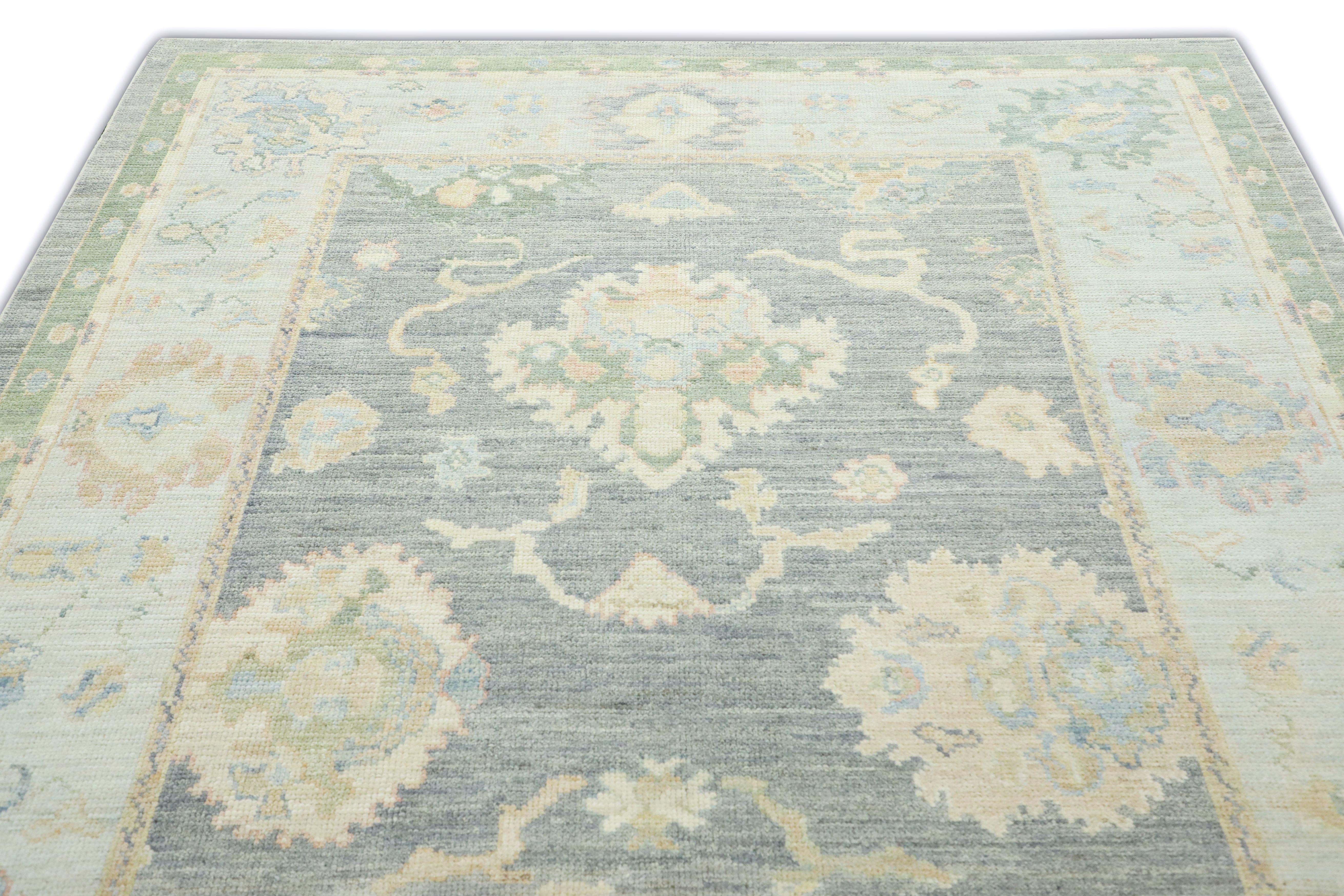 Contemporary Hand Knotted Oriental Wool Turkish Oushak Rug  6'2