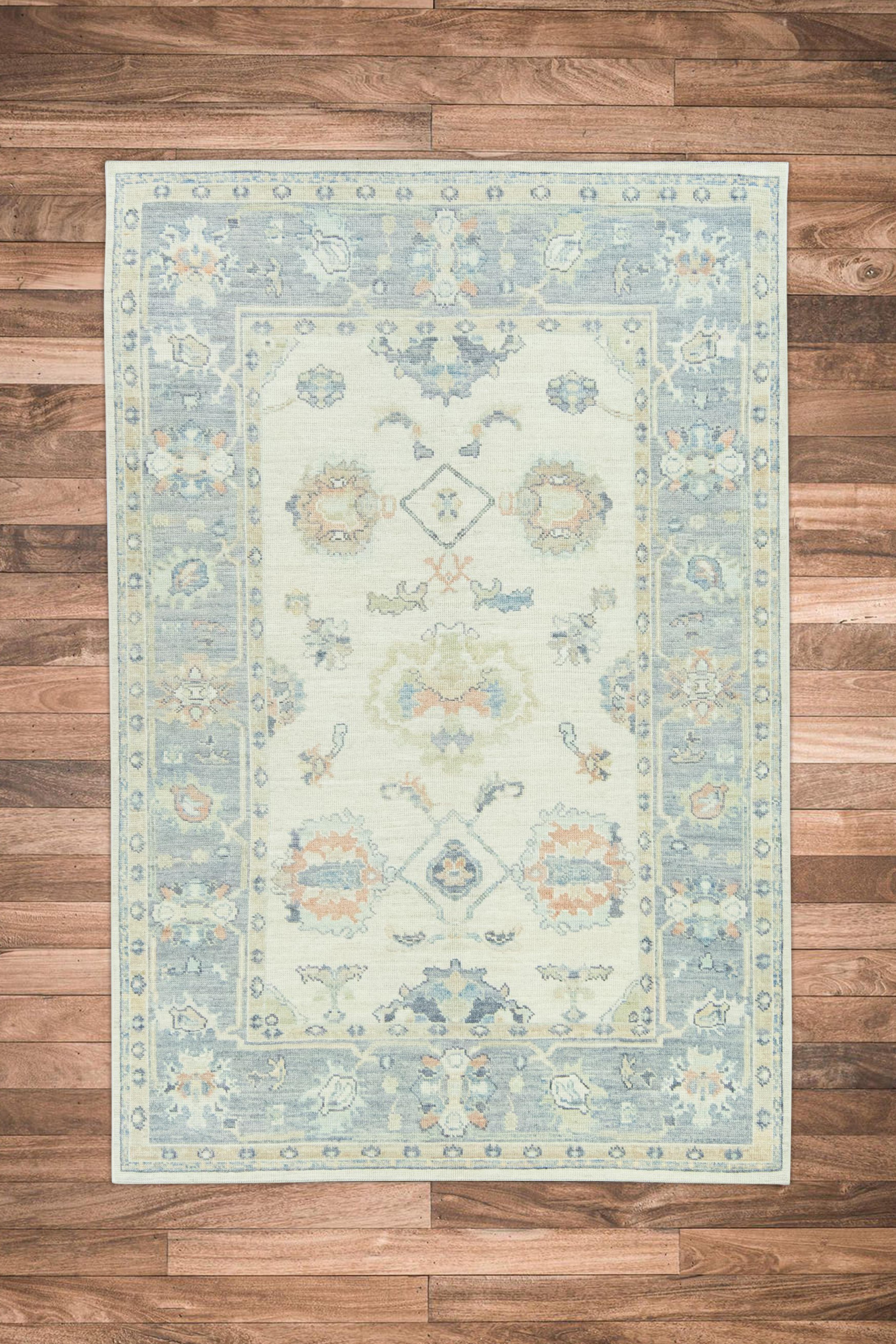 Vegetable Dyed Hand Knotted Oriental Wool Turkish Oushak Rug  6'3