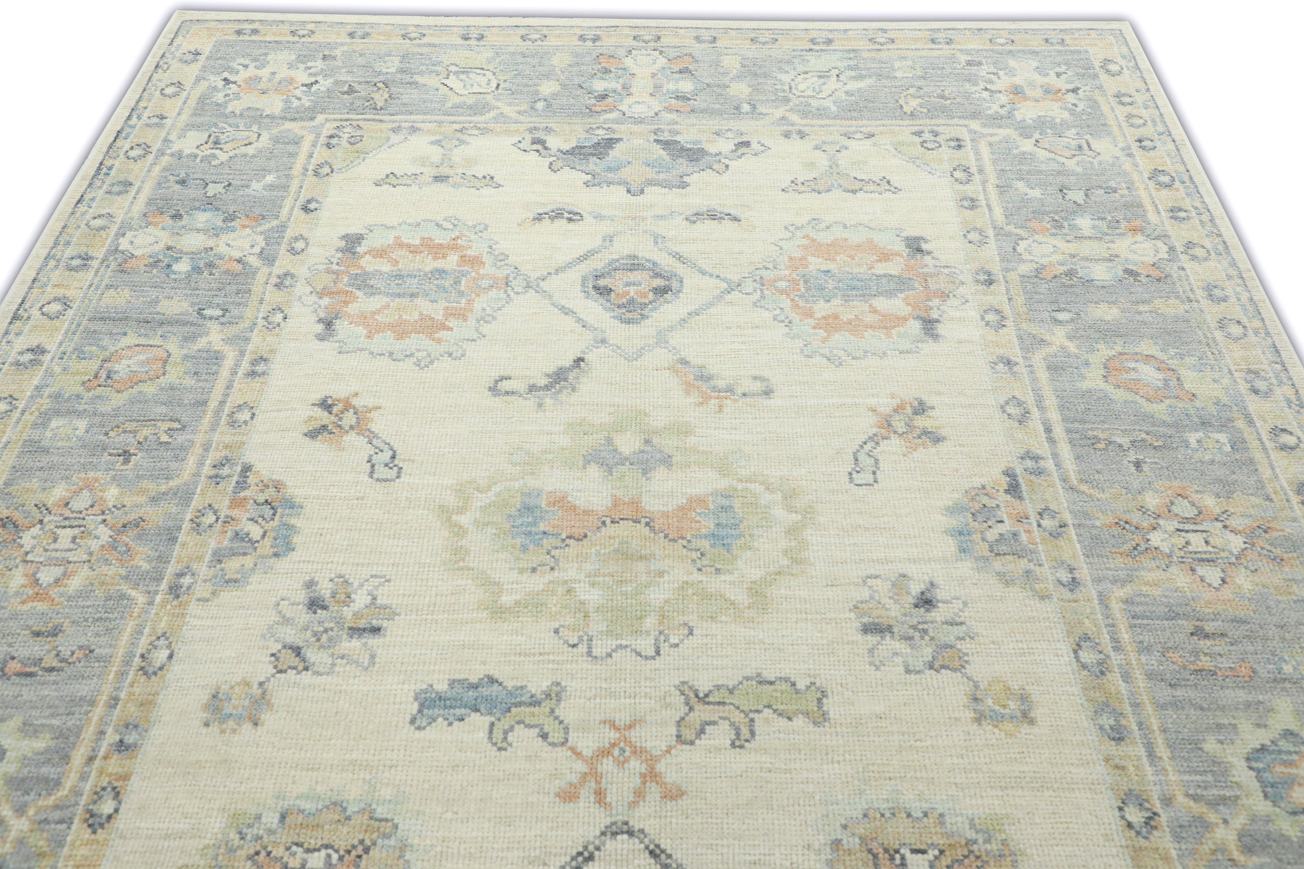 Contemporary Hand Knotted Oriental Wool Turkish Oushak Rug  6'3