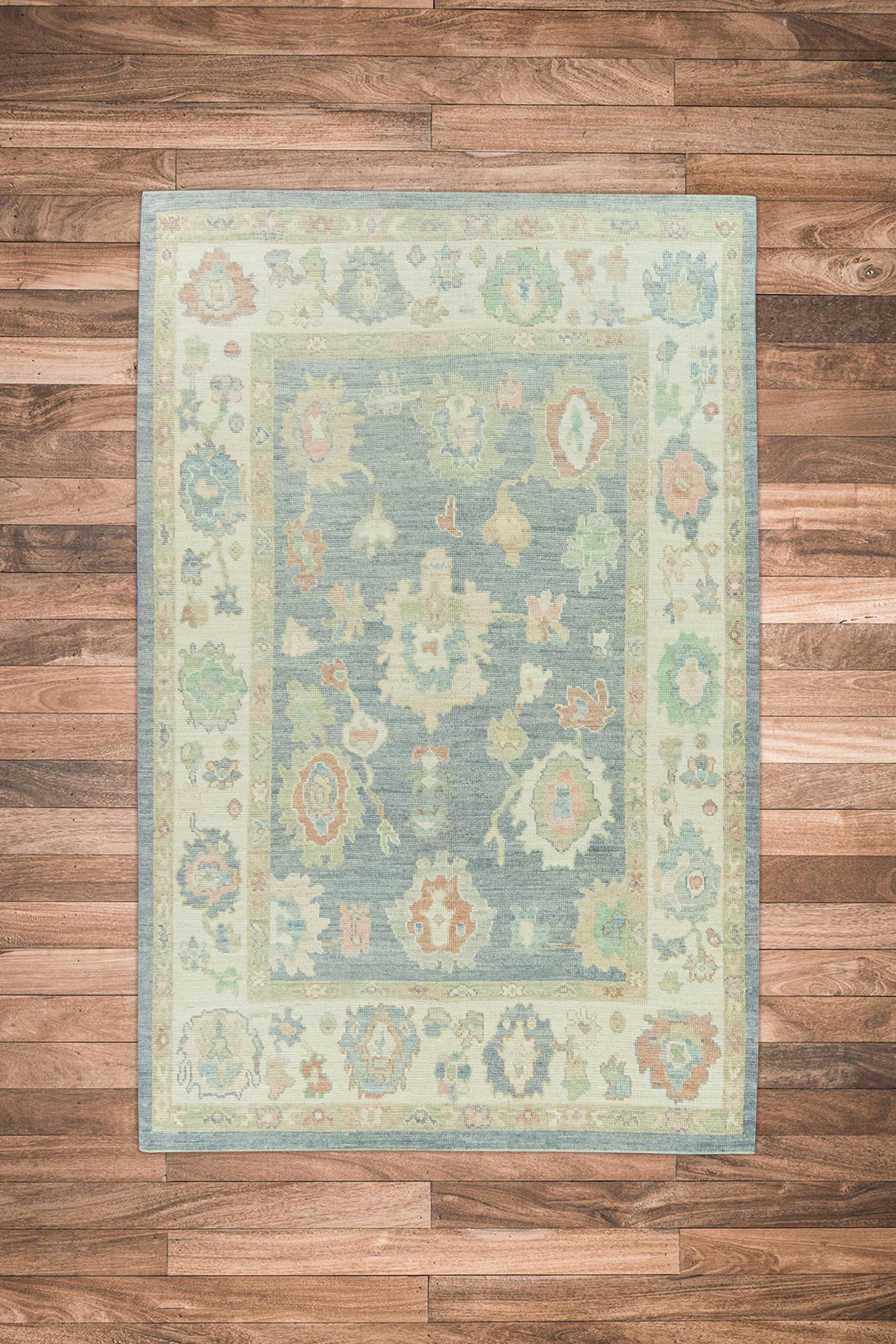 Hand-Woven Hand Knotted Oriental Wool Turkish Oushak Rug  6'3