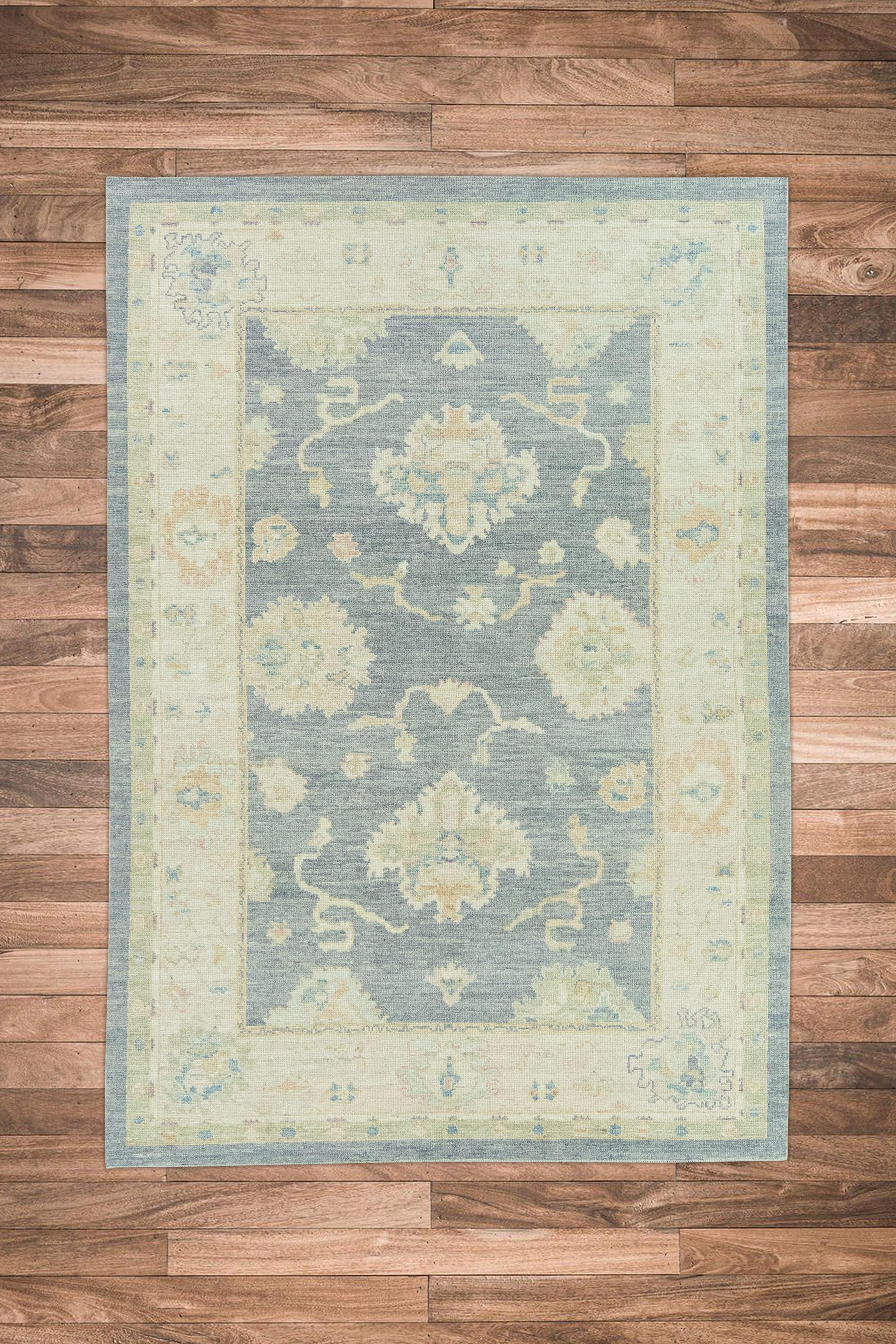 Vegetable Dyed Hand Knotted Oriental Wool Turkish Oushak Rug 7' x 10